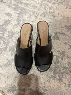 Madewell Black Leather Double-Band Slide Mules